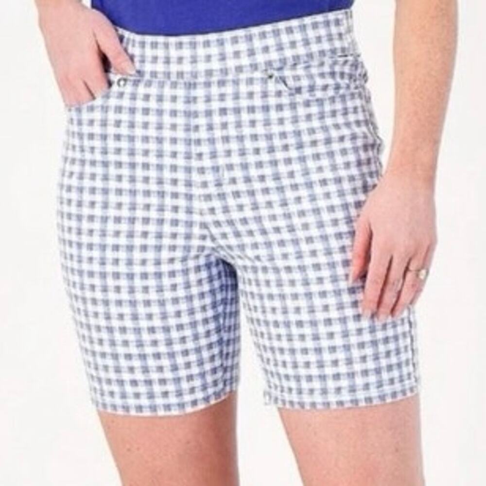 Isaac Mizrahi Live! QVC True Denim Pull-On Walking Shorts Blue Gingham 30W NWT